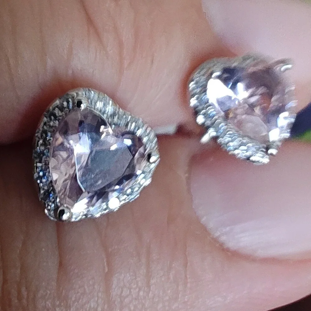 Stud Earrings 6mm Morganite Heart Silver Pink Halo Studs - Picture 5 of 5